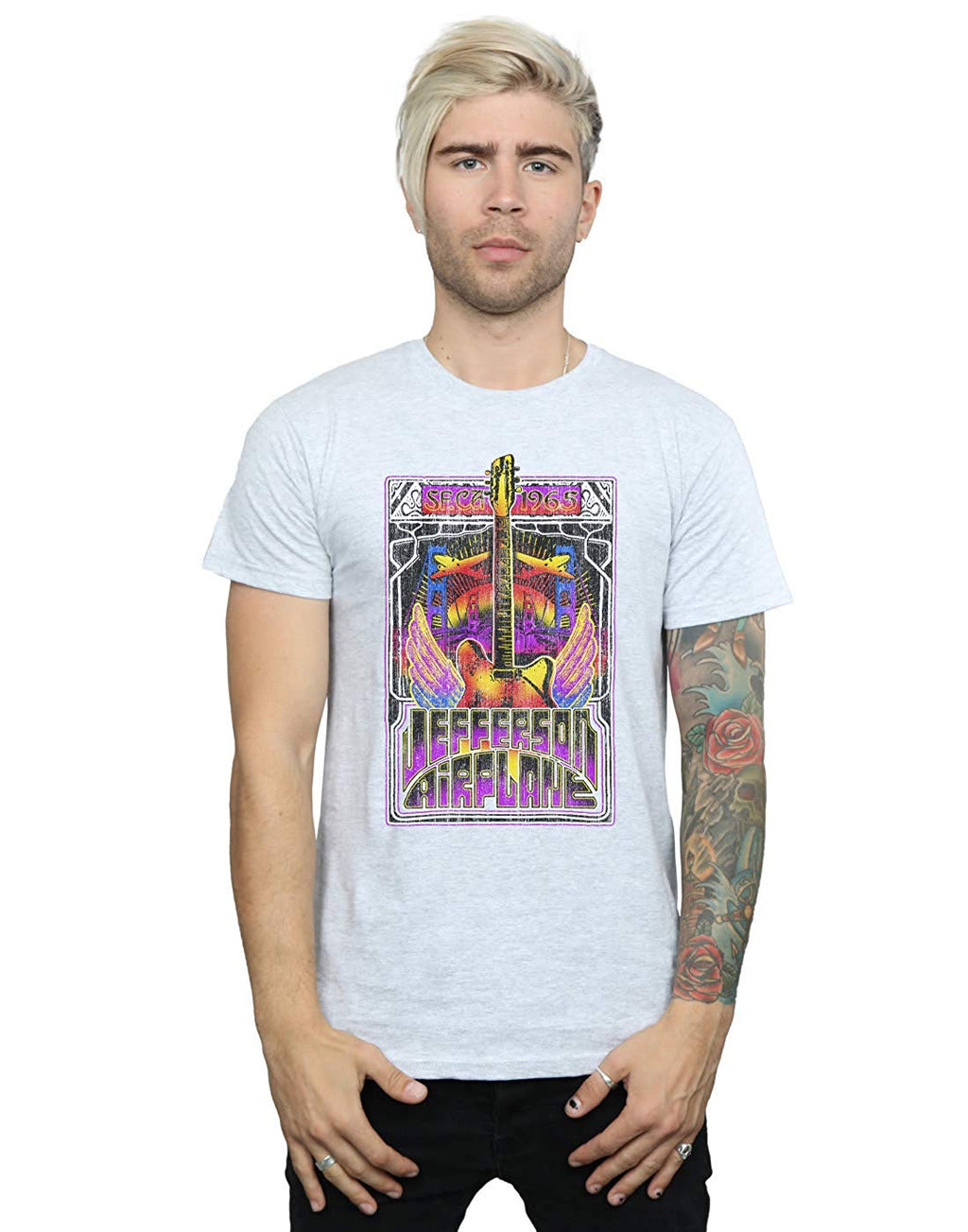 Jefferson Airplane Men's Winged Guitar Sport Grey T-Shirt
