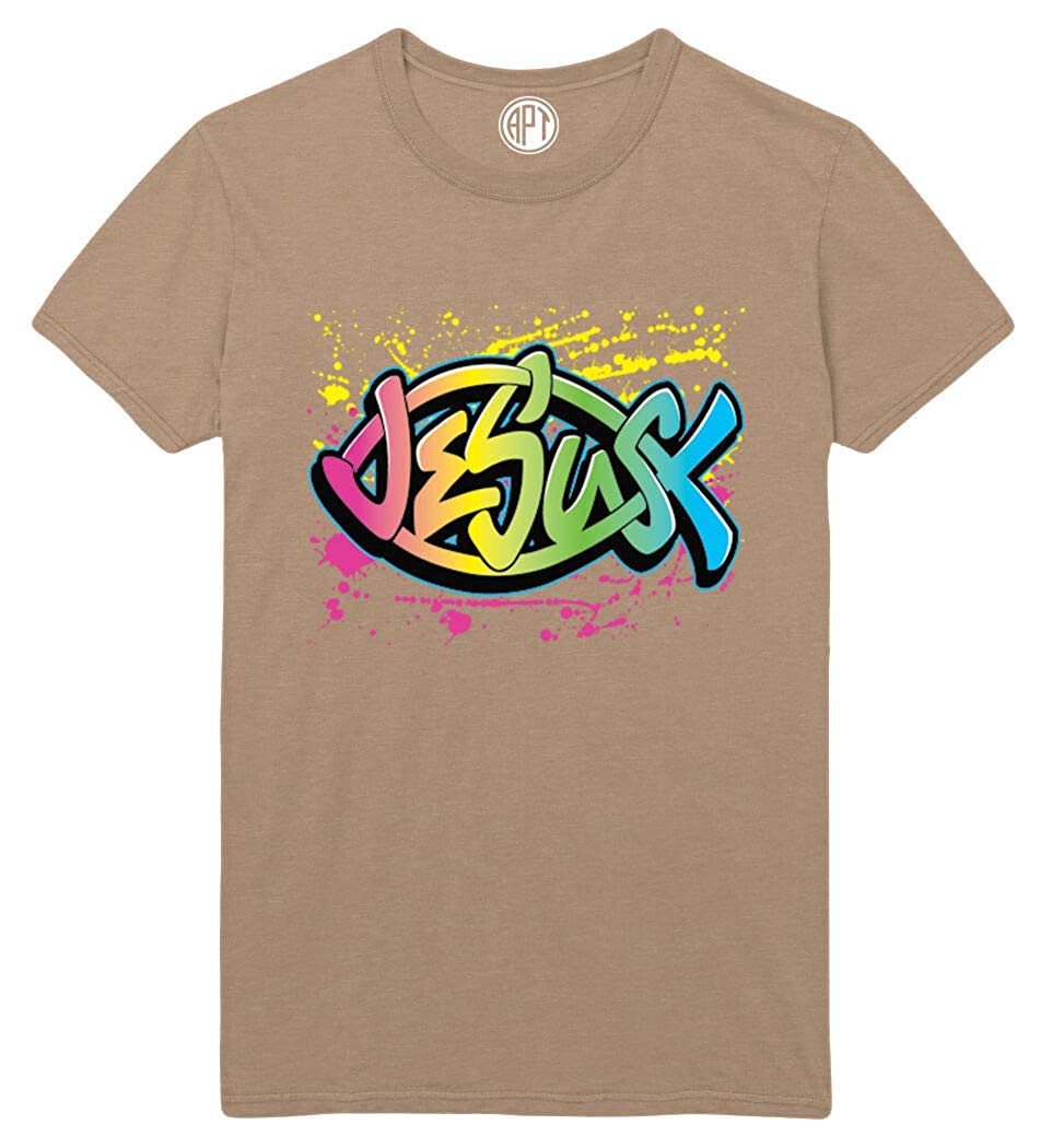 Jesus in Ichthys Fish Symbol Printed Sand T-Shirt