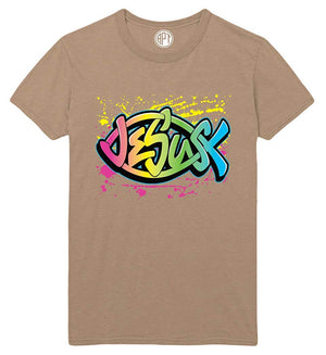 Jesus in Ichthys Fish Symbol Printed Sand T-Shirt