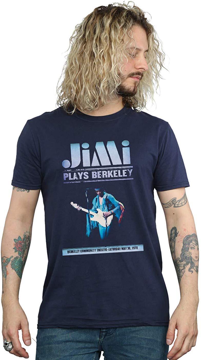 Jimi Hendrix Men's Plays Berkeley Navy Blue T-Shirt