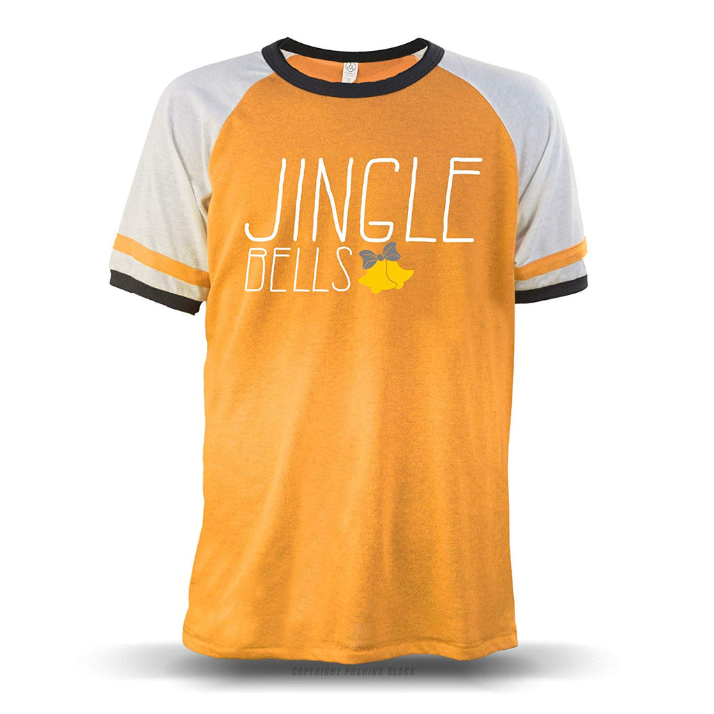 Jingle Bells Holiday' Unisex Raglan Orange W/ White Sleeves (Alternative) T-Shirt