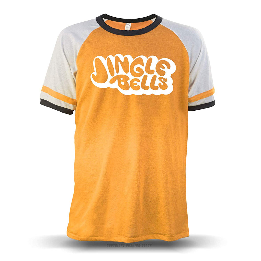 Jingle Bells Stencil' Unisex Raglan Orange W/ White Sleeves (Alternative) T-Shirt