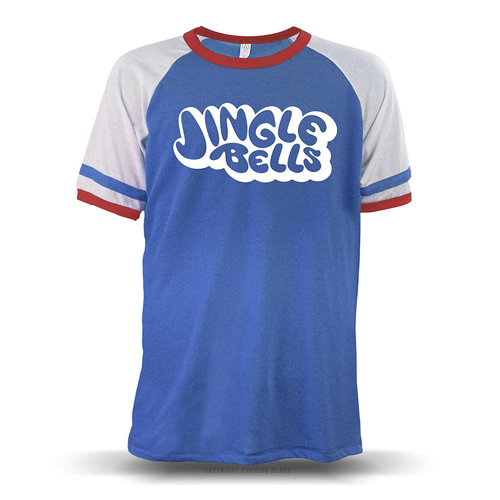 Jingle Bells Stencil' Unisex Raglan Royal Blue W/ White Sleeves (Alternative) T-Shirt