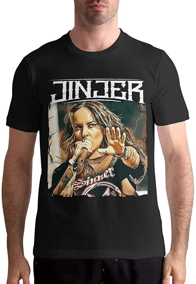 Jinjer Men's Tops Short Sleeved Round Neck Cotton Black T-Shirt