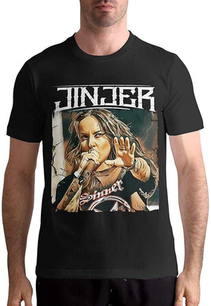 Jinjer Men's Tops Short Sleeved Round Neck Cotton Black T-Shirt