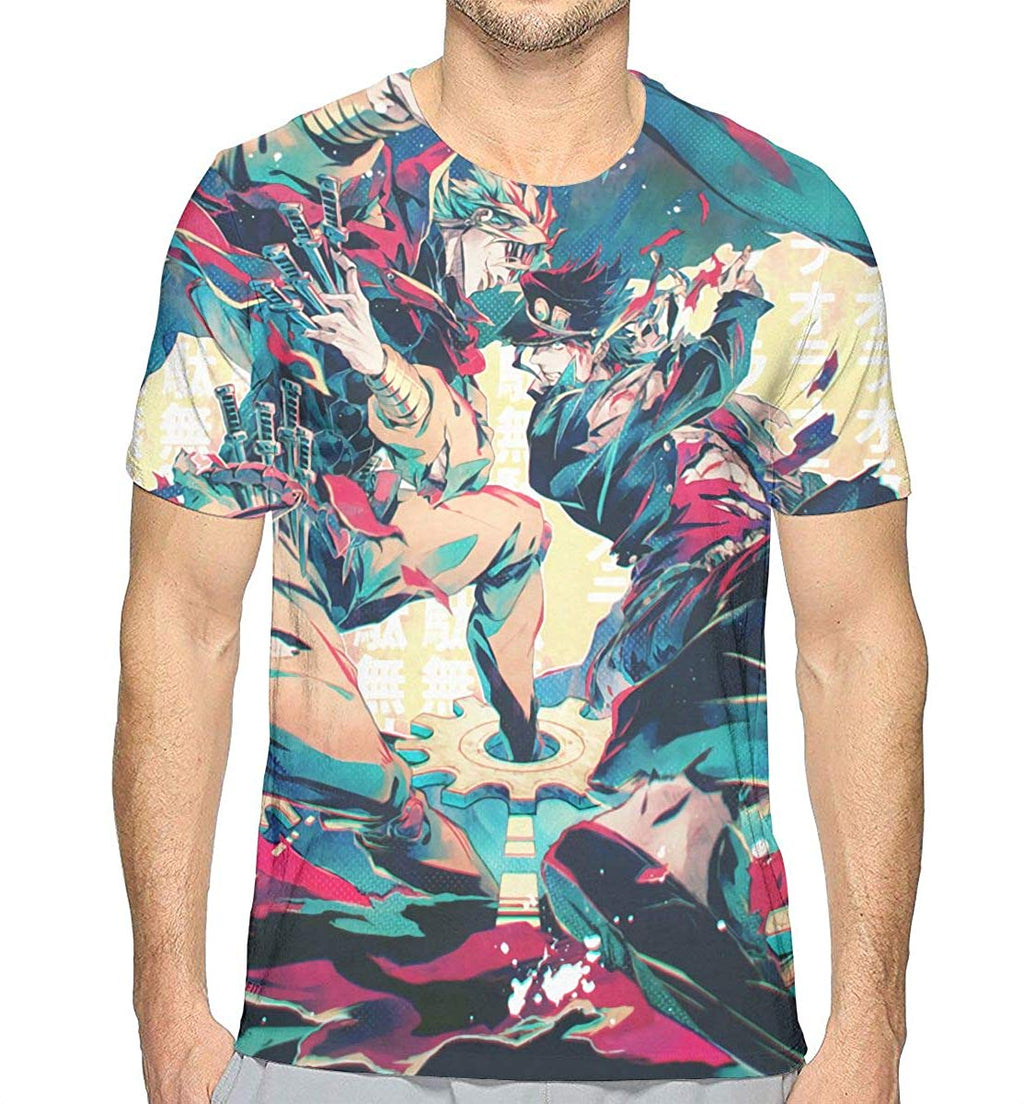 JoJo's Bizarre Adventure Men Popular Polyester Short Sleeve Anime Double Sided Printing Natural T-Shirt