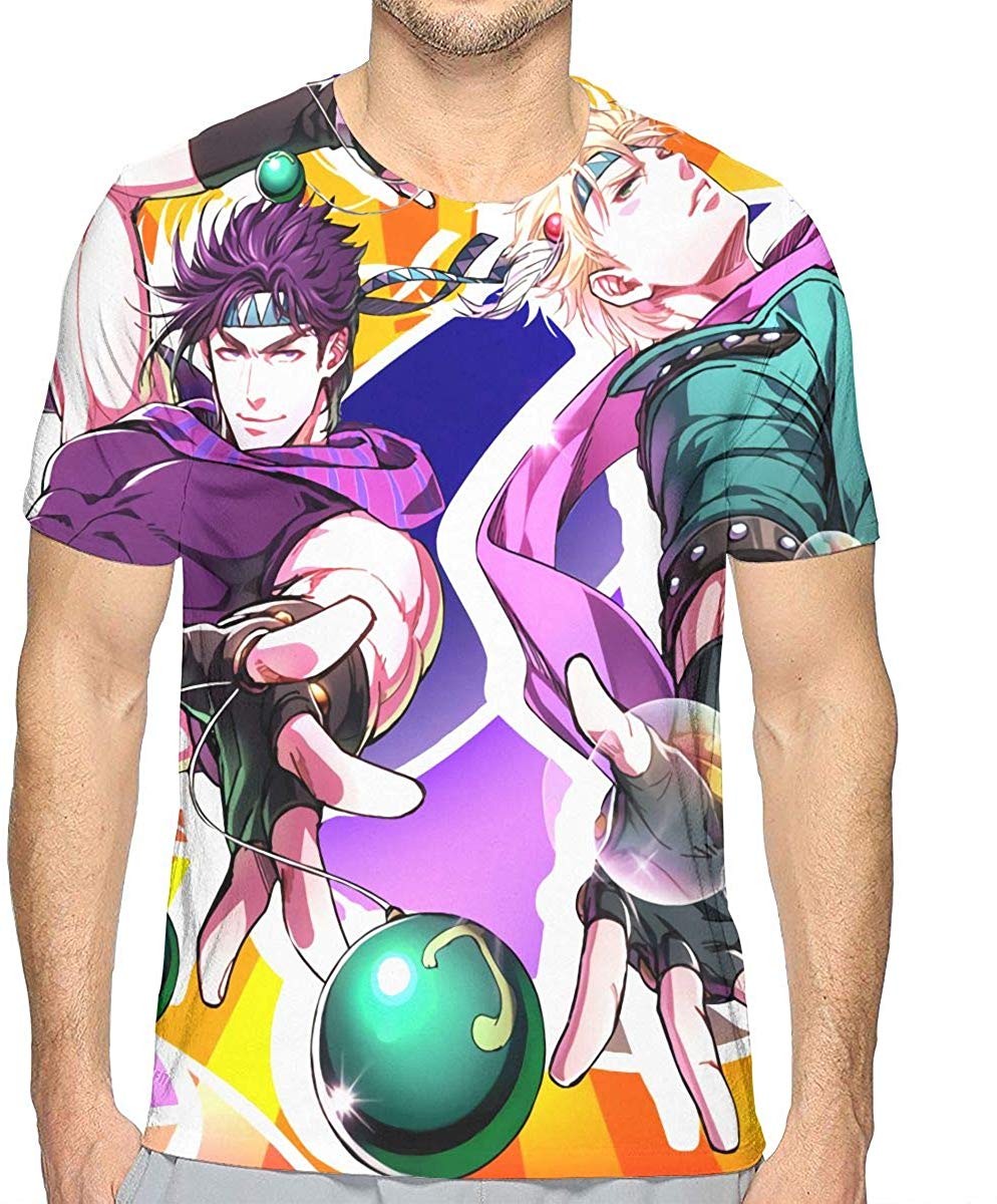 JoJo's Bizarre Adventure Men's Popular Polyester Short Sleeve Anime Double Sided Printing Natural T-Shirt