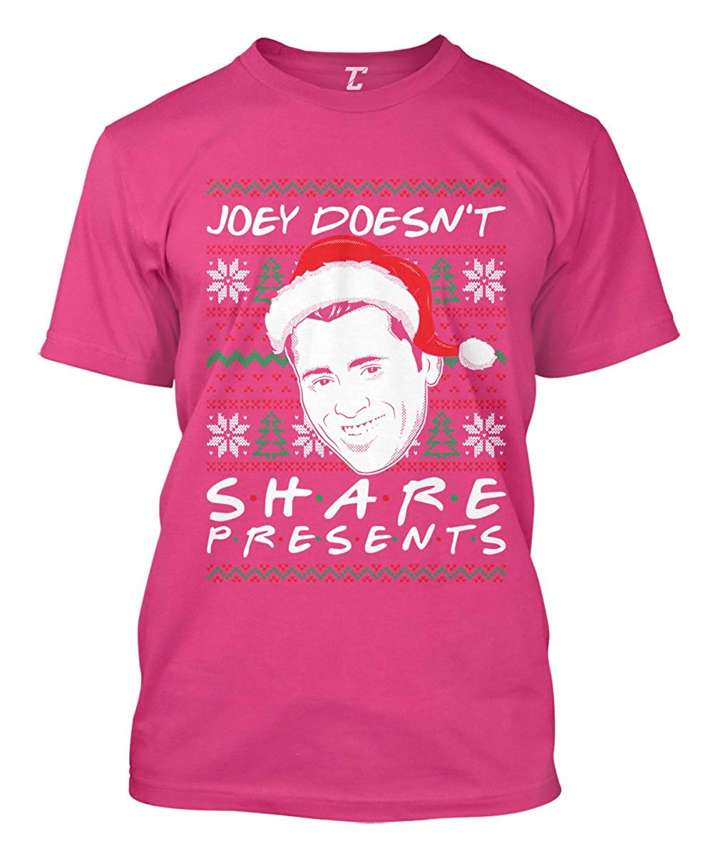 Joey Doesn't Share Presents Ugly Christmas Men's Pink T-Shirt