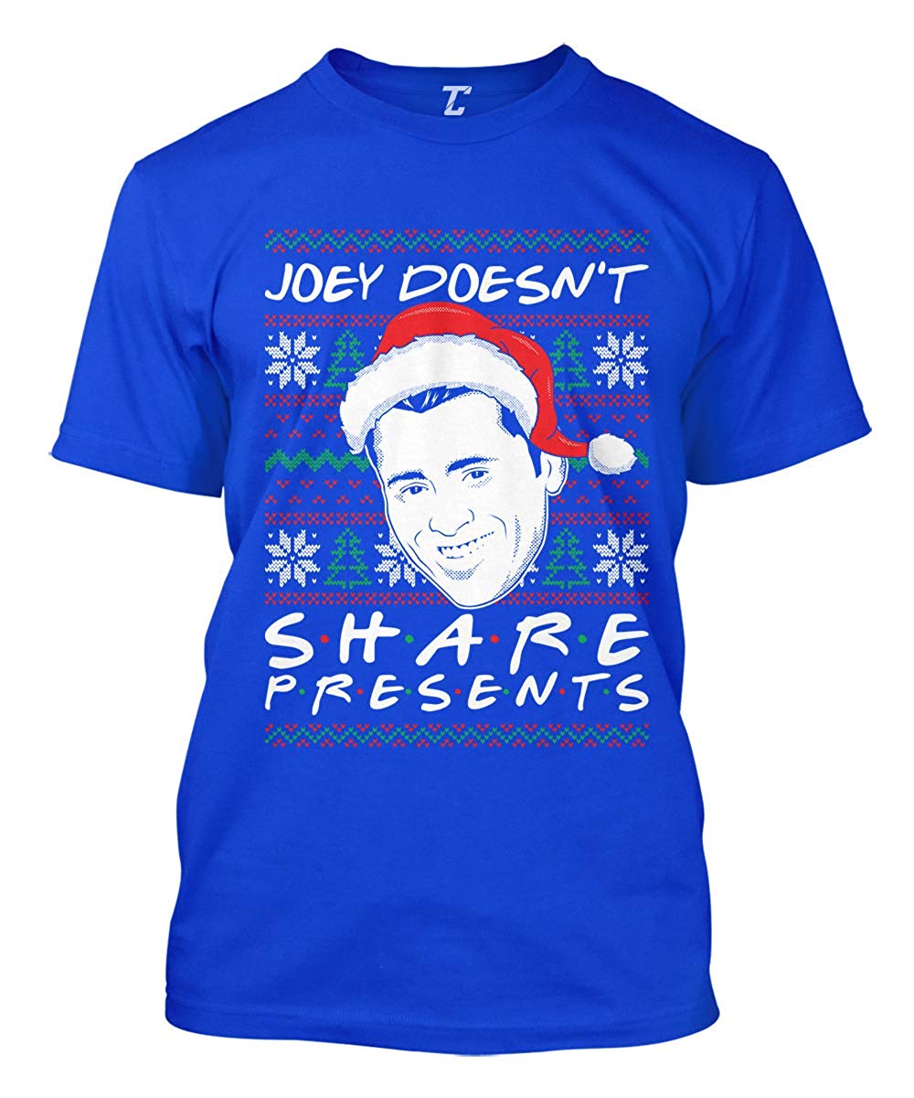 Joey Doesn't Share Presents Ugly Christmas Men's Royal T-Shirt