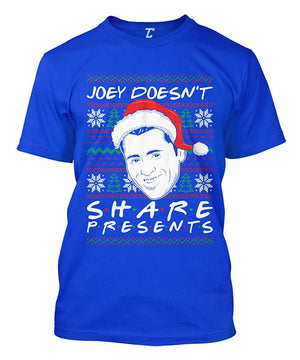 Joey Doesn't Share Presents Ugly Christmas Men's Royal T-Shirt