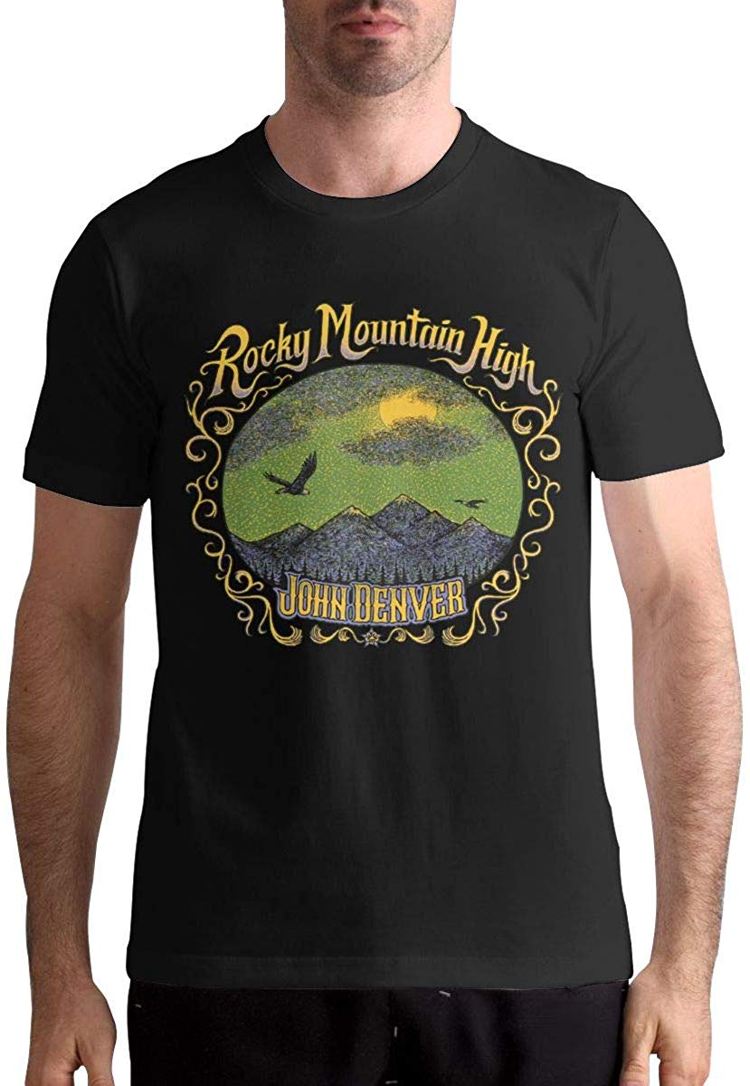 John Denver Men's Tops Short Sleeved Round Neck Cotton Black T-Shirt
