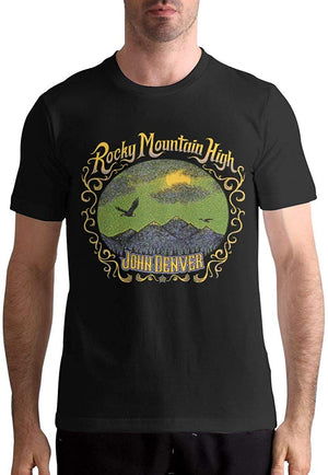 John Denver Men's Tops Short Sleeved Round Neck Cotton Black T-Shirt