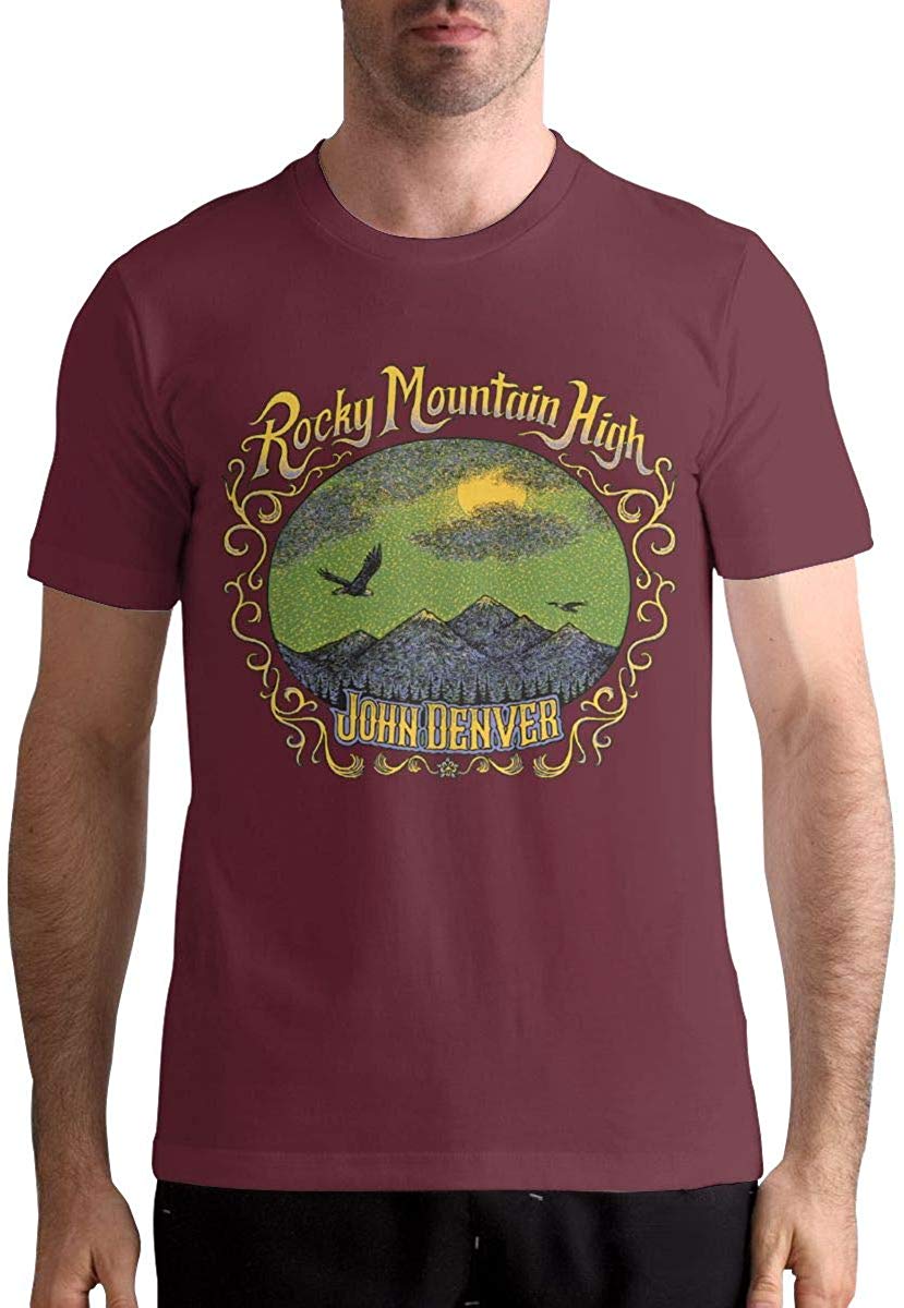John Denver Men's Tops Short Sleeved Round Neck Cotton Burgundy T-Shirt