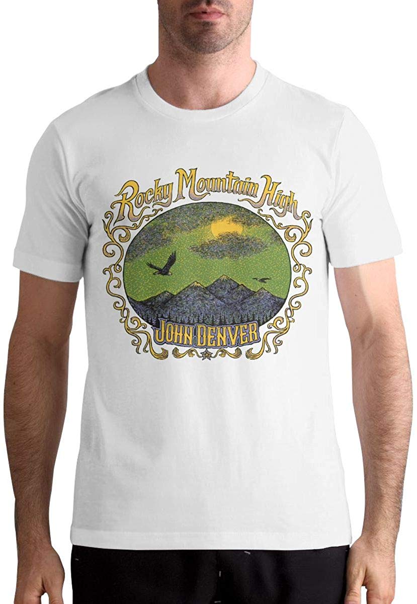 John Denver Men's Tops Short Sleeved Round Neck Cotton White T-Shirt