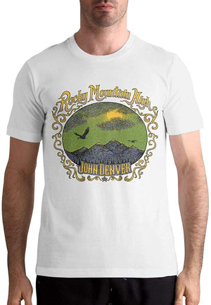 John Denver Men's Tops Short Sleeved Round Neck Cotton White T-Shirt