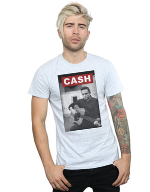 Johnny Cash Men's Guitar Photo Sport Grey T-Shirt