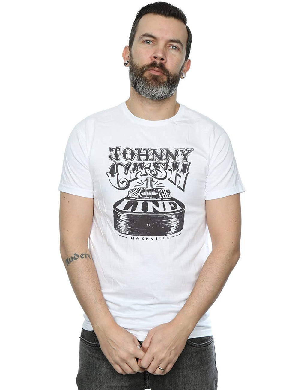 Johnny Cash Men's Nashville Guitar White T-Shirt