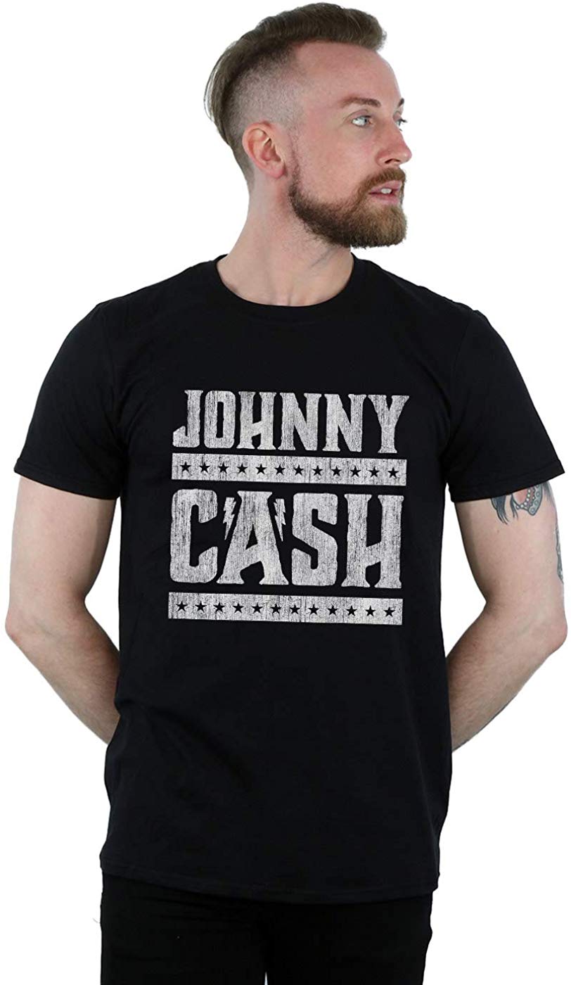 Johnny Cash Men's Stars and Stripes Black T-Shirt