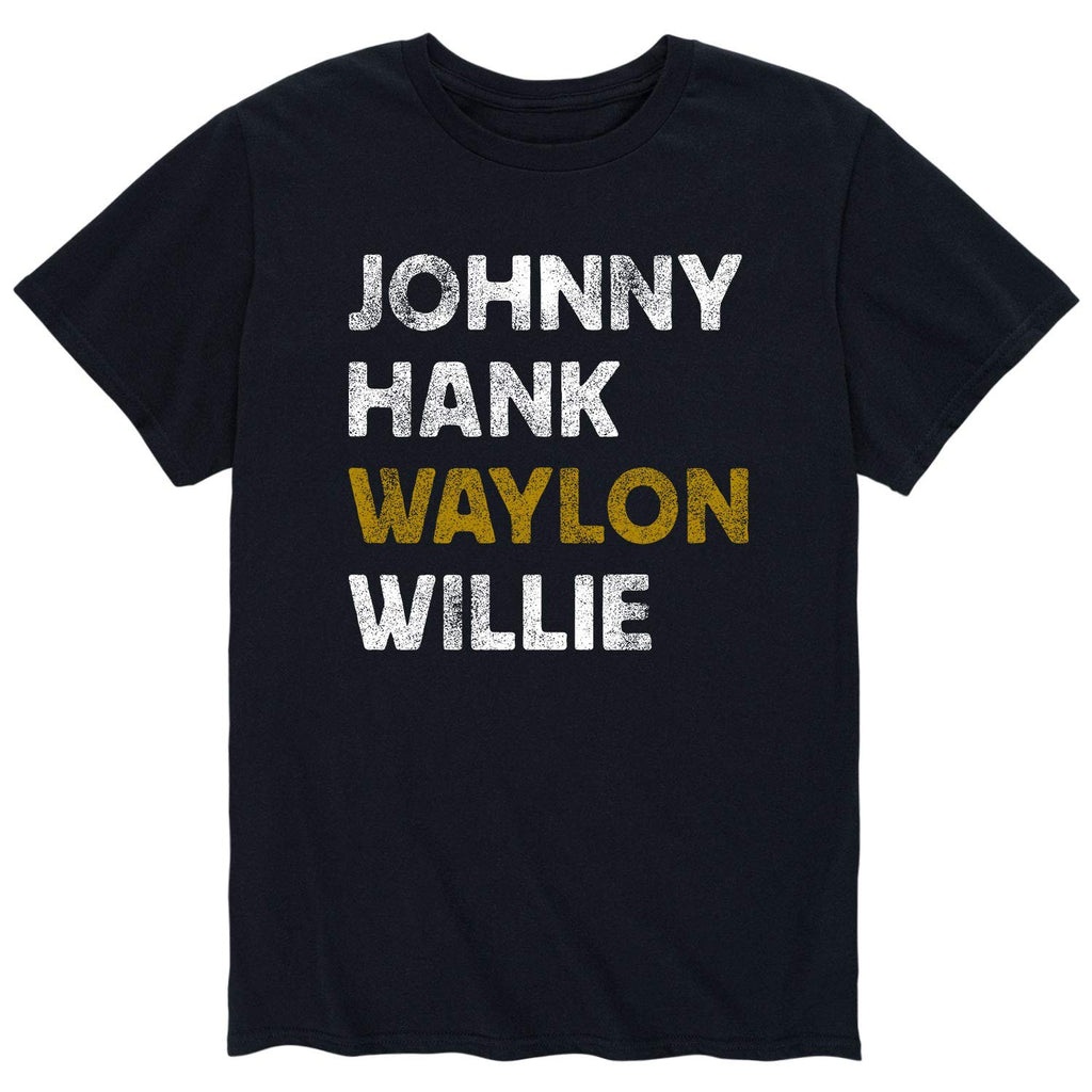 Johnny Hank Waylon Willie Adult Short Sleeve Black T-Shirt