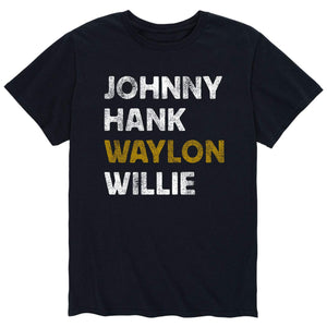 Johnny Hank Waylon Willie Adult Short Sleeve Black T-Shirt