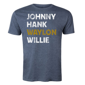 Johnny Hank Waylon Willie Adult Short Sleeve Heather Blue T-Shirt