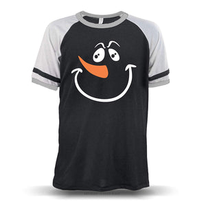 Jolly Snowman Face' Unisex Raglan Black W/ Grey Sleeves (Alternative) T-Shirt