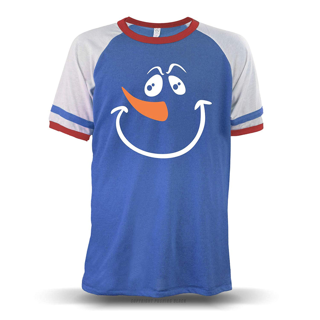 Jolly Snowman Face' Unisex Raglan Royal Blue W/ White Sleeves (Alternative) T-Shirt