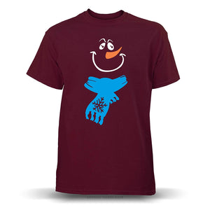 Jolly Snowman with Scarf' Unisex Maroon T-Shirt