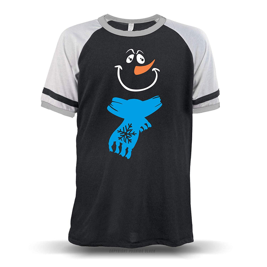 Jolly Snowman with Scarf' Unisex Raglan Black W/ Grey Sleeves (Alternative) T-Shirt