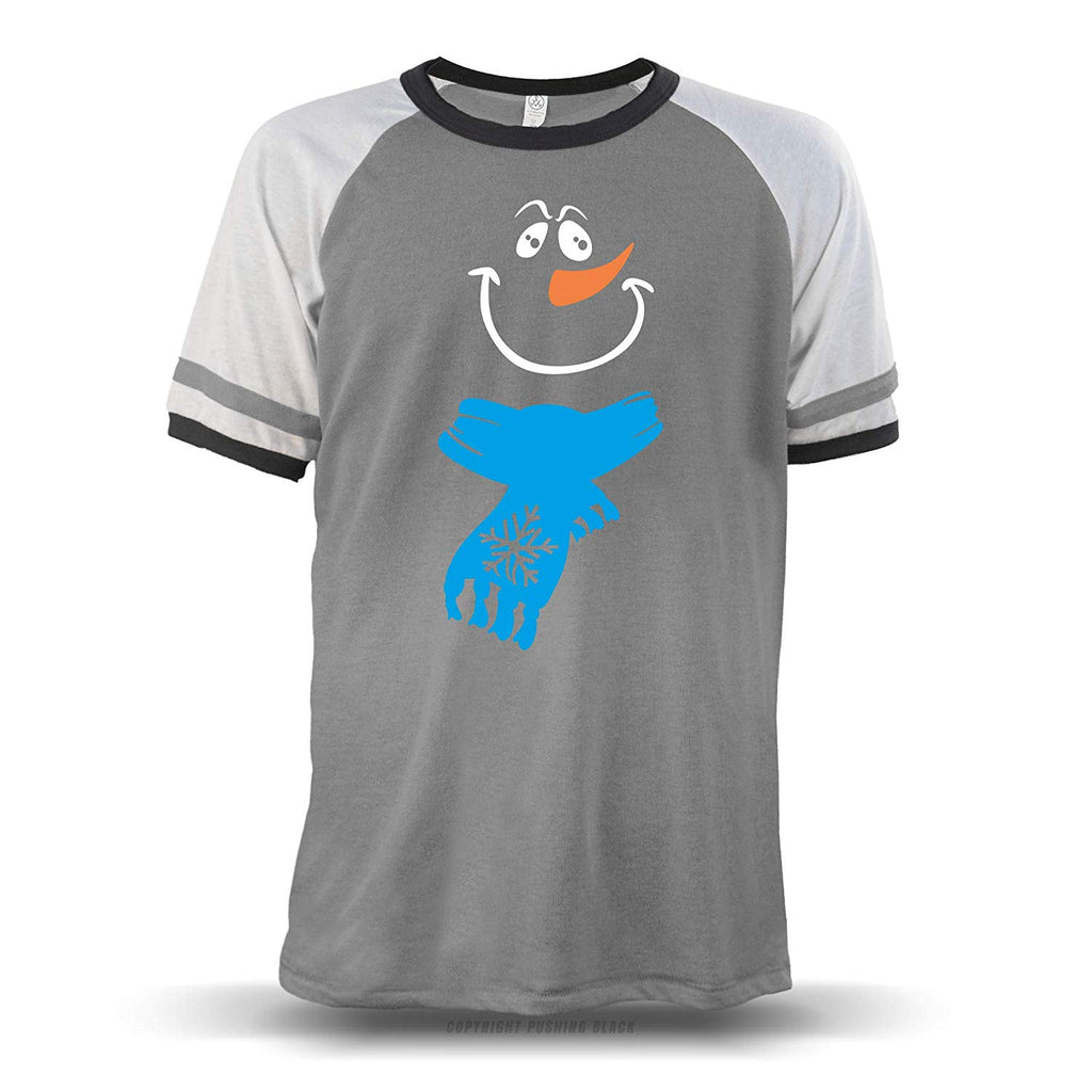 Jolly Snowman with Scarf' Unisex Raglan Grey W/ White Sleeves (Alternative) T-Shirt