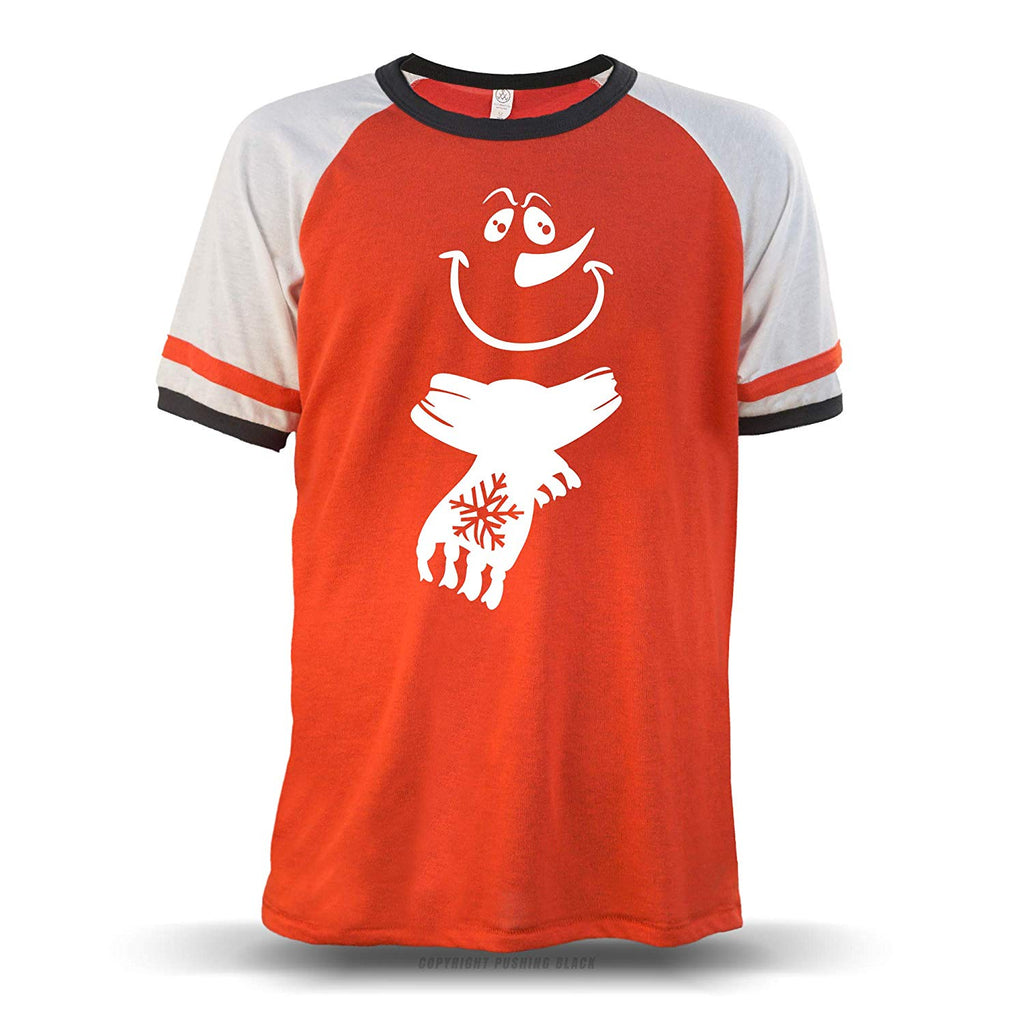 Jolly Snowman with Scarf' Unisex Raglan Red With White Sleeves (Alternative) T-Shirt