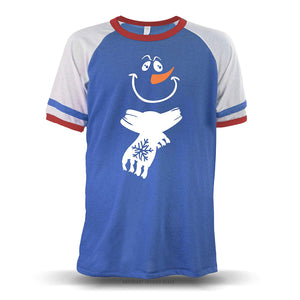 Jolly Snowman with Scarf' Unisex Raglan Royal Blue W/ White Sleeves (Alternative) T-Shirt