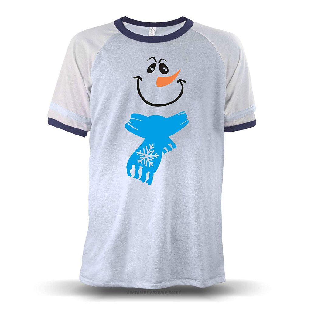 Jolly Snowman with Scarf' Unisex Raglan Sky With White Sleeves (Alternative) T-Shirt