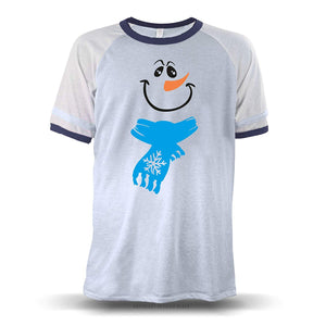 Jolly Snowman with Scarf' Unisex Raglan Sky With White Sleeves (Alternative) T-Shirt
