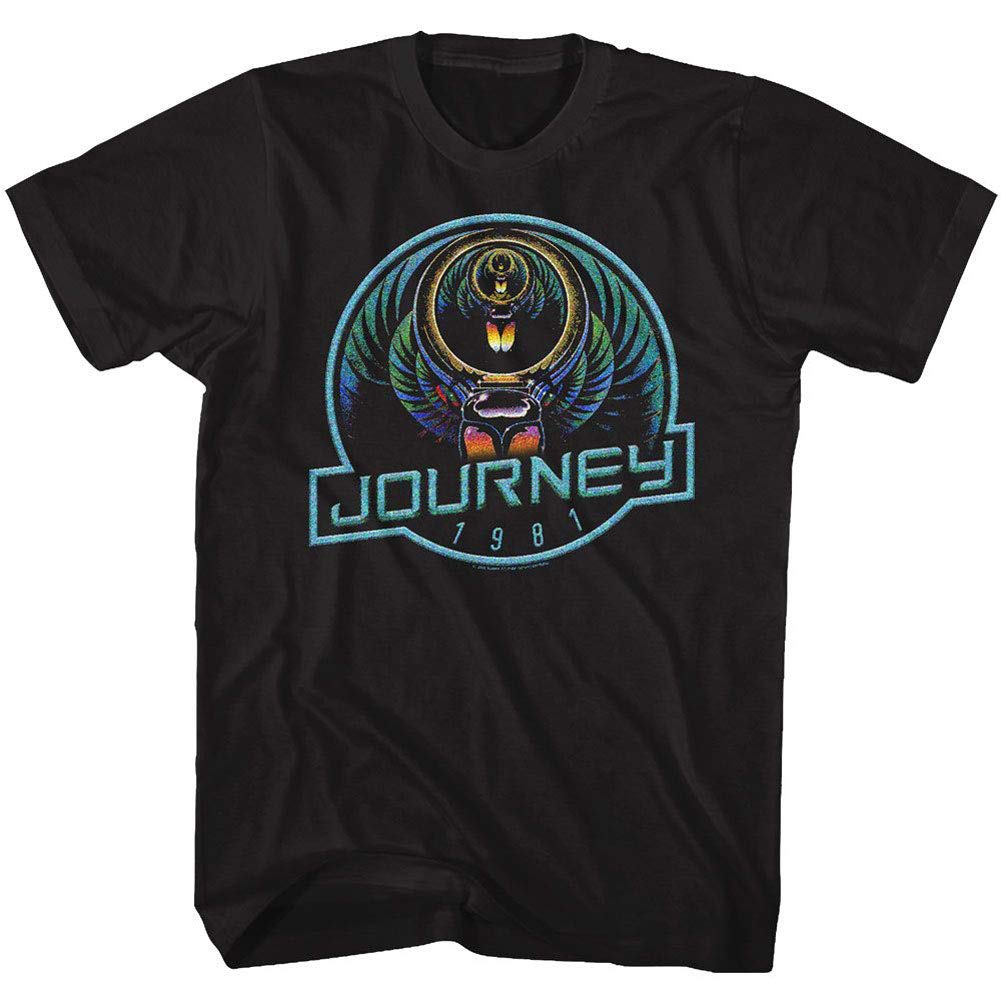Journey Rock Band Music Group Scarab Beetle Logos 1981 Adult Black T-Shirt