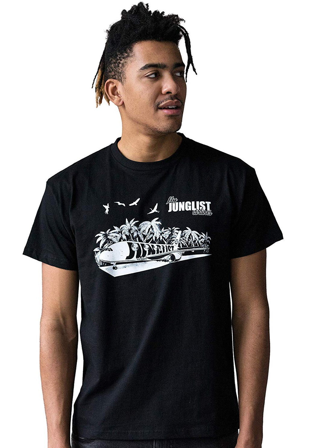 Junglist Airlines -Drum and Bass DJ Music Men's Graphic Printed Natural T-Shirt