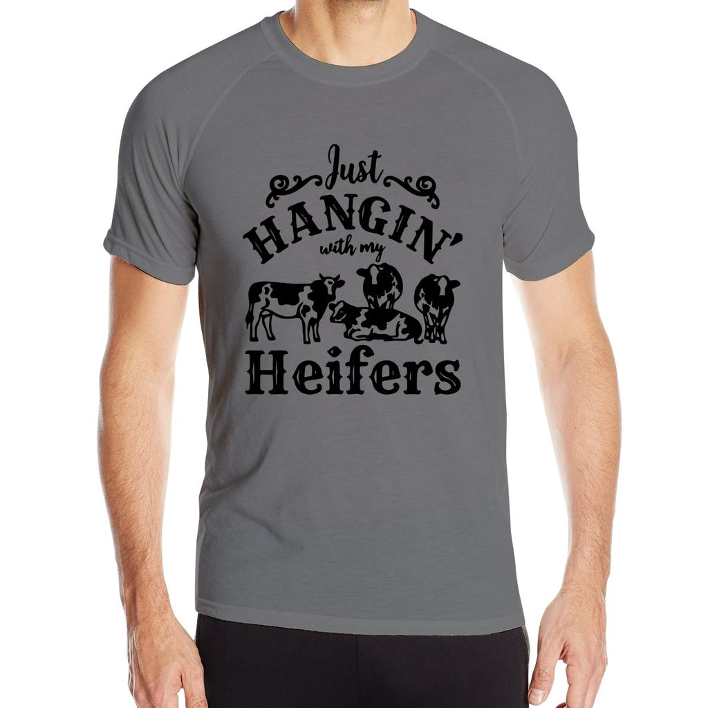 Just Hangin with My Heifers Mens Rapid-Drying Round Neck Short Sleeve Under Natural T-Shirt