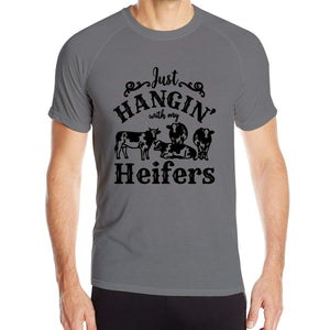 Just Hangin with My Heifers Mens Rapid-Drying Round Neck Short Sleeve Under Natural T-Shirt