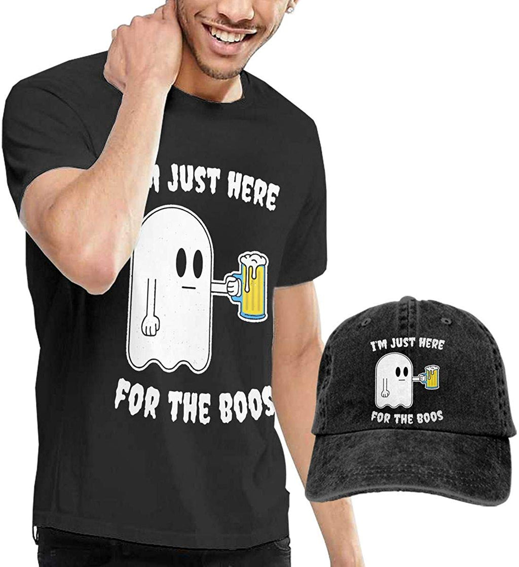 Just Here for The Boos Adult Mens Cool and Running Jean Cap Natural T-Shirt