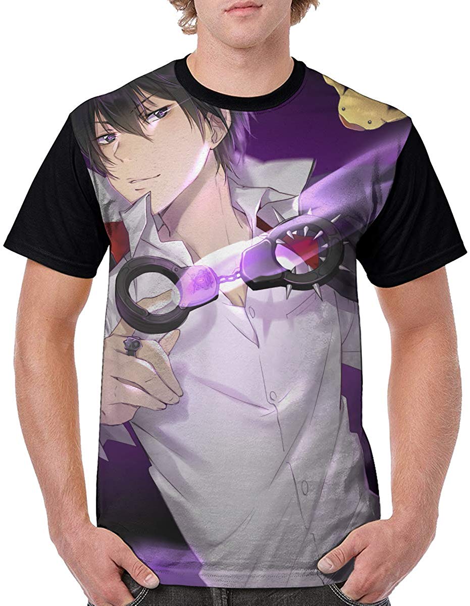 Katekyo Hitman Reborn-Hibari Men's Popular Polyester Short Sleeve Anime Front Print Natural T-Shirt