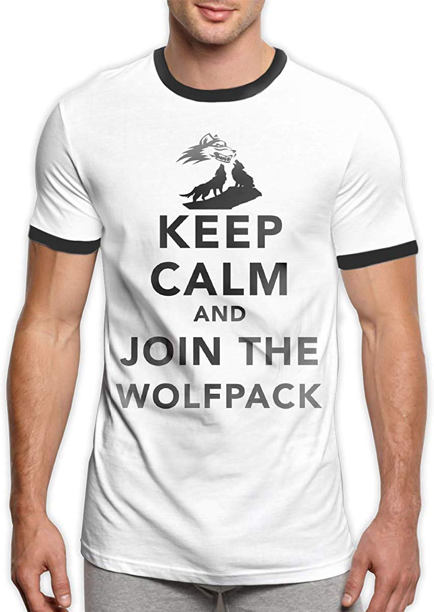 Keep Calm and Join The Wolfpack Men's Short Sleeve Crew Neck Ringer Black T-Shirt