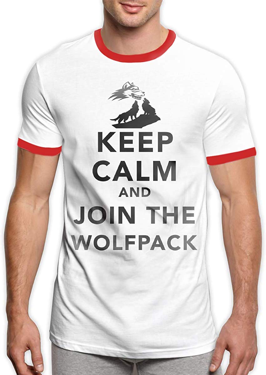 Keep Calm and Join The Wolfpack Men's Short Sleeve Crew Neck Ringer Red T-Shirt