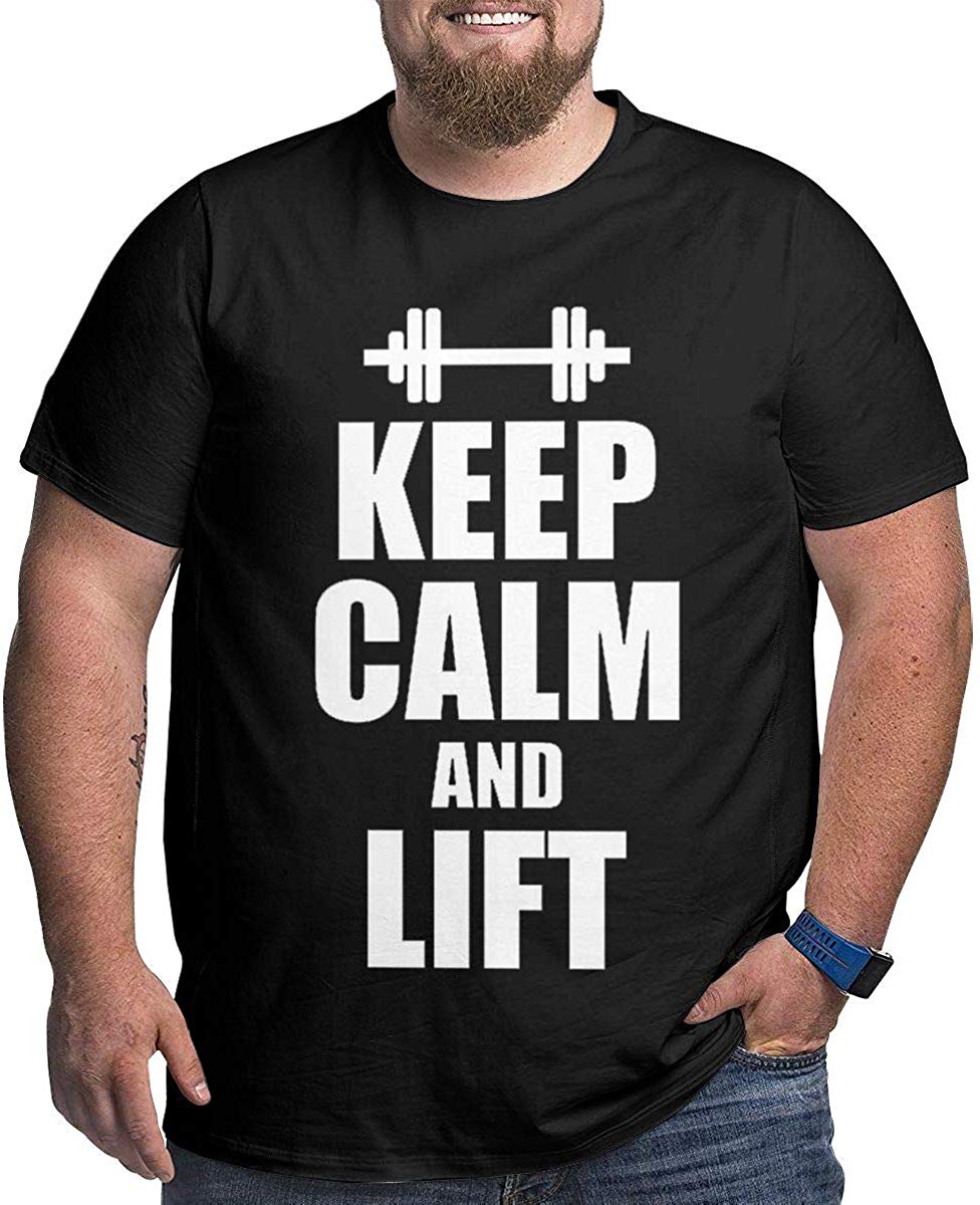 Keep Calm and Lift Comfortable Stretch Men Size Short Sleeve Round Neck Natural T-Shirt