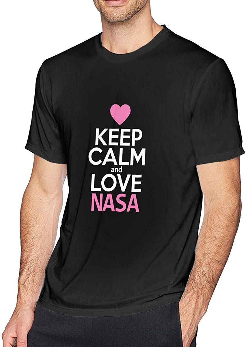Keep Calm and Love NASA Printed Men's Short Sleeve Tops Classic Crew Neck Natural T-Shirt