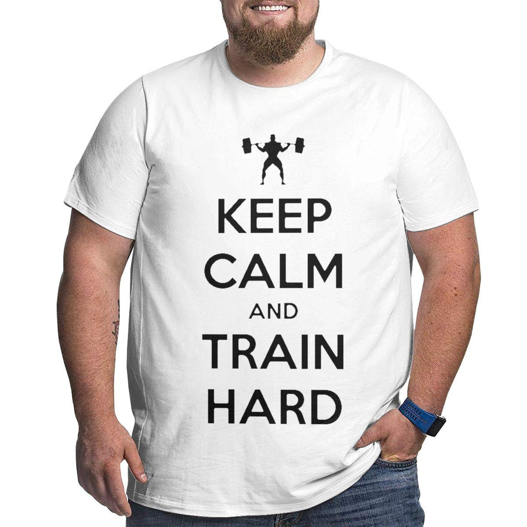Keep Clam and Train Hard Comfortable Stretch Men Size Short Sleeve Round Neck Natural T-Shirt