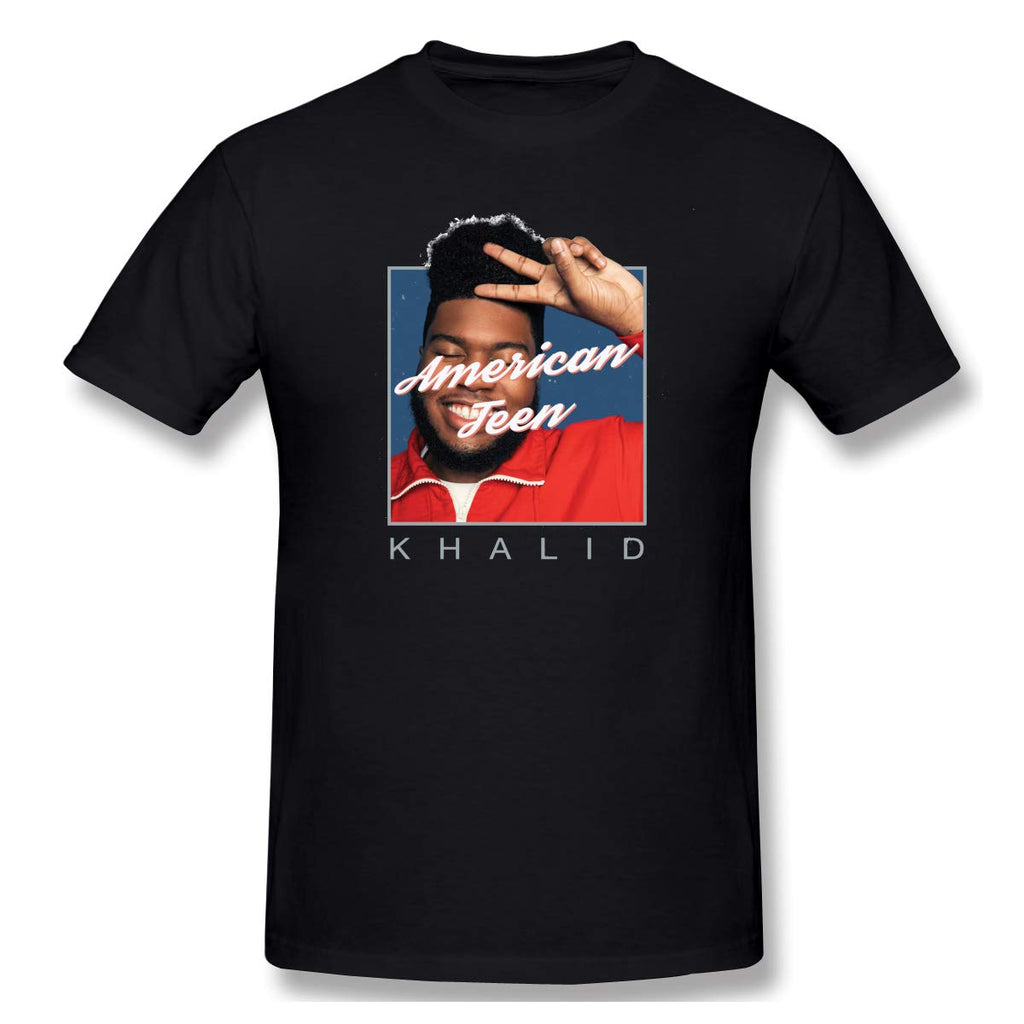 Khalid American n Man's New Short Sleeve Basic Cotton Black T-Shirt