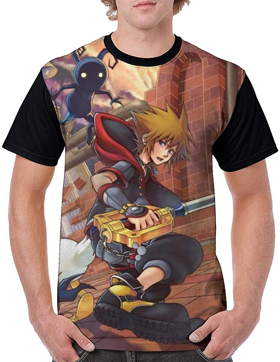 Kingdom Hearts III Men's Fashion Polyester Short Sleeve Anime Black T-Shirt