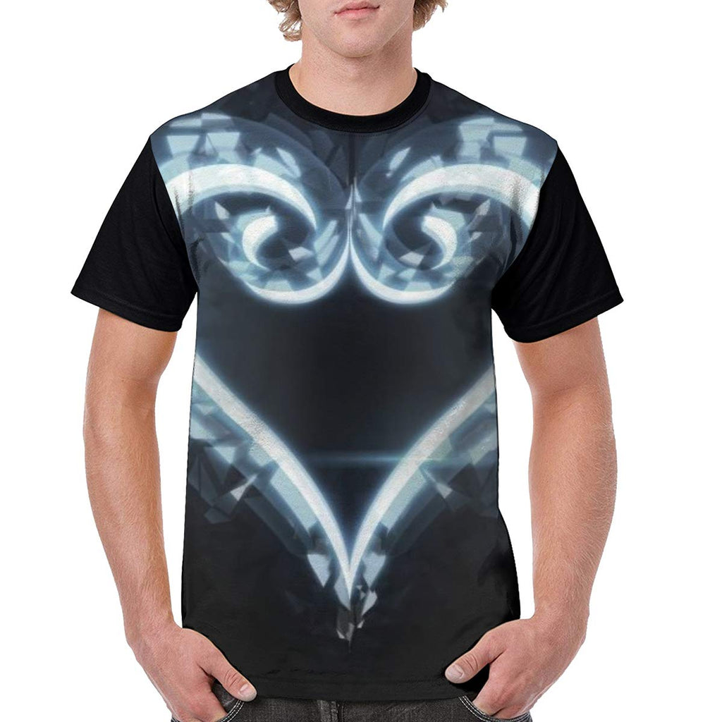 Kingdom Hearts Logo Men's Popular Polyester Short Sleeve Anime Black T-Shirt
