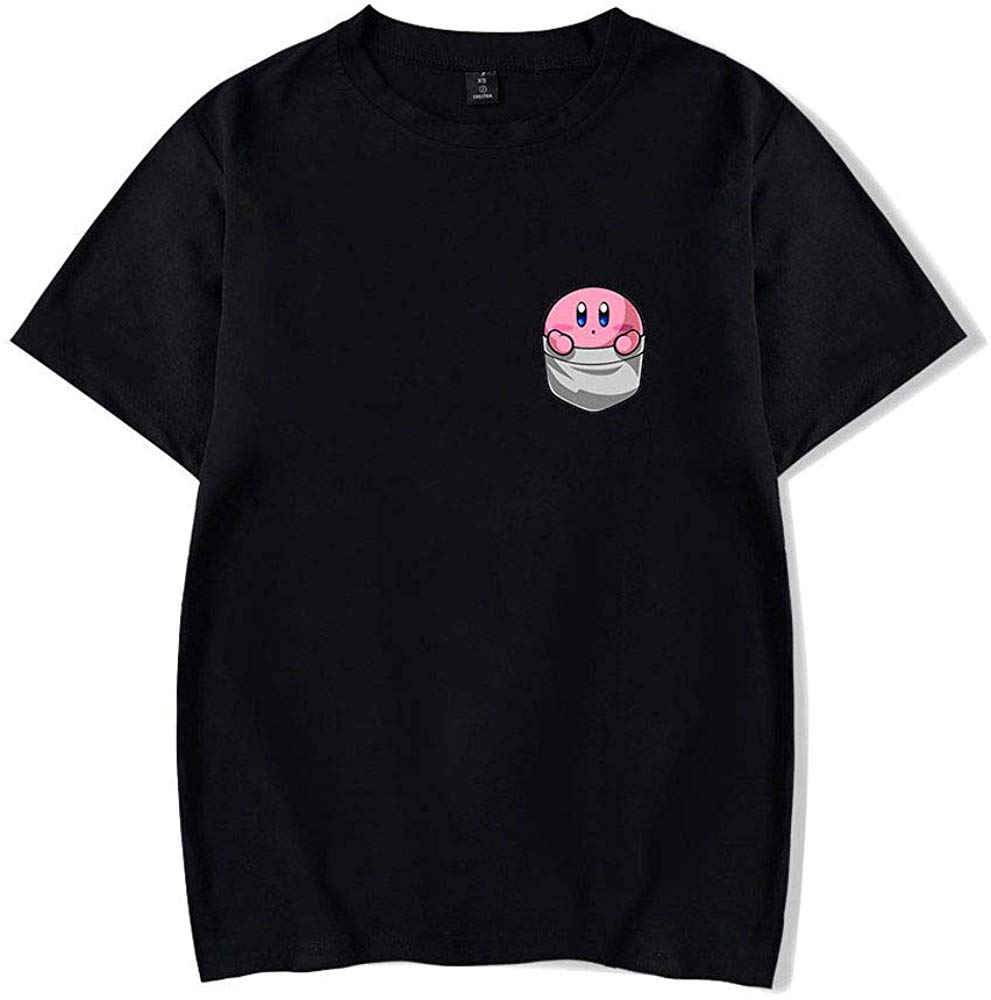 Kirby Popular Game Peripheral Print Fashion Casual Short Sleeve Mens and Women Summer Black C T-Shirt