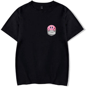 Kirby Popular Game Peripheral Print Fashion Casual Short Sleeve Mens and Women Summer Black C T-Shirt